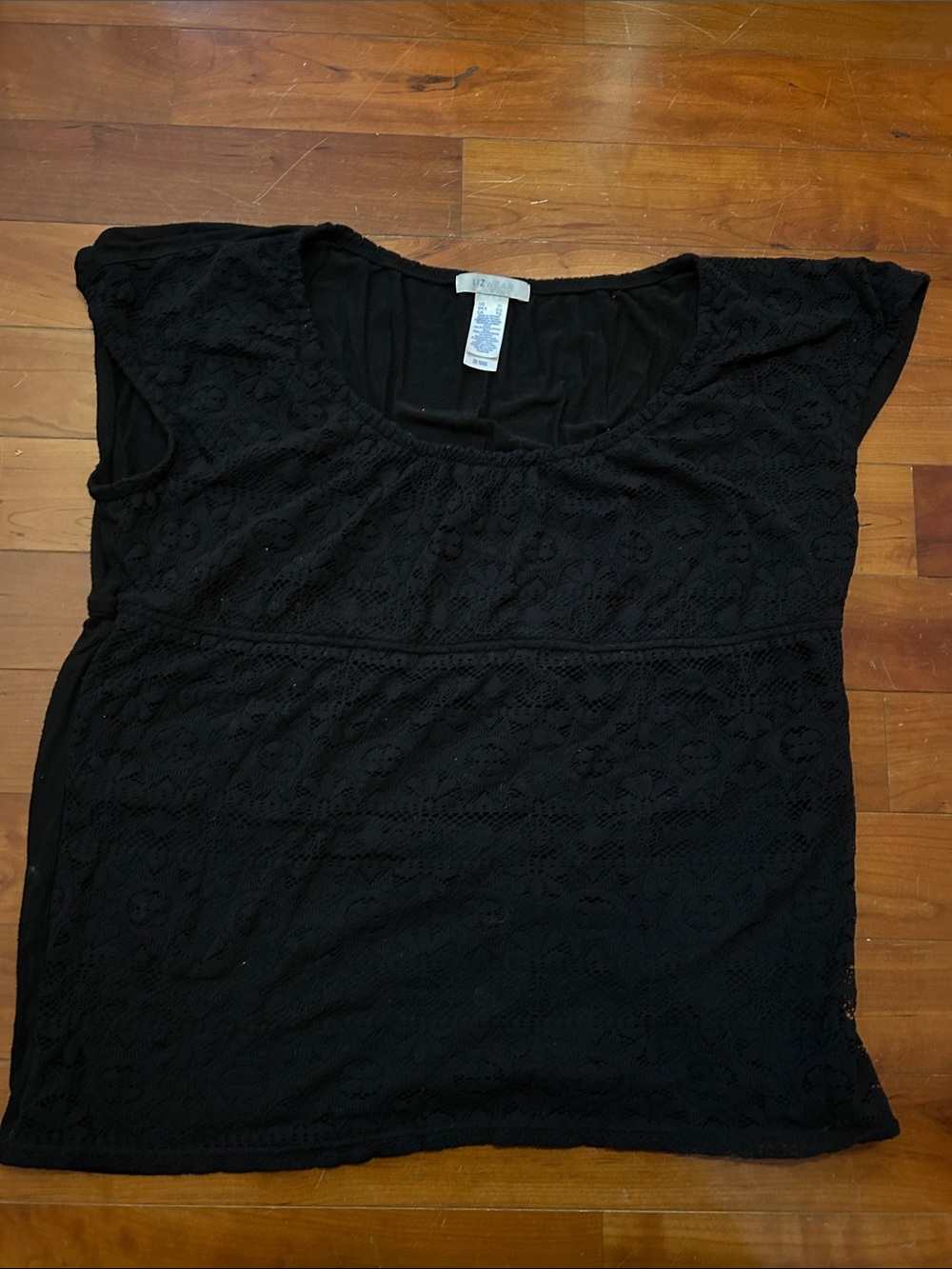 Women's Black Lace Overlay Short-Sleeve Top